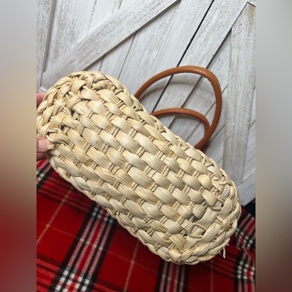Straw Tote Bag with Tan faux Leather Handles - Picture 3 of 5